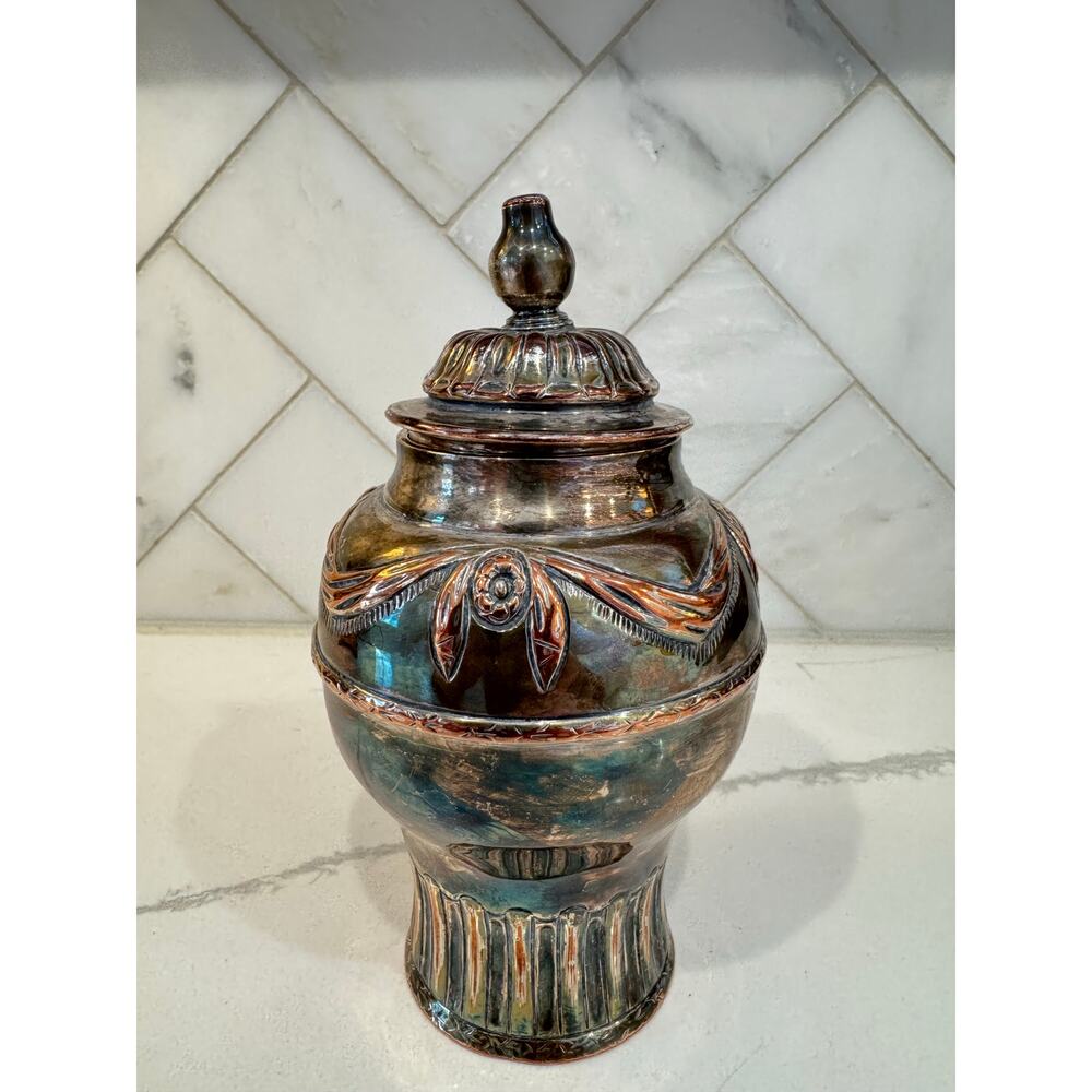 Antique Silverplate Lidded Jar Victorian Art Nouveau Urn Tobacco Ginger c 1900 - Picture 3 of 8